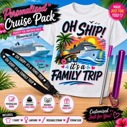 Personalised Cruise Packs - Shirt, Lanyard, Straw/Tumbler/Wine/Coffee